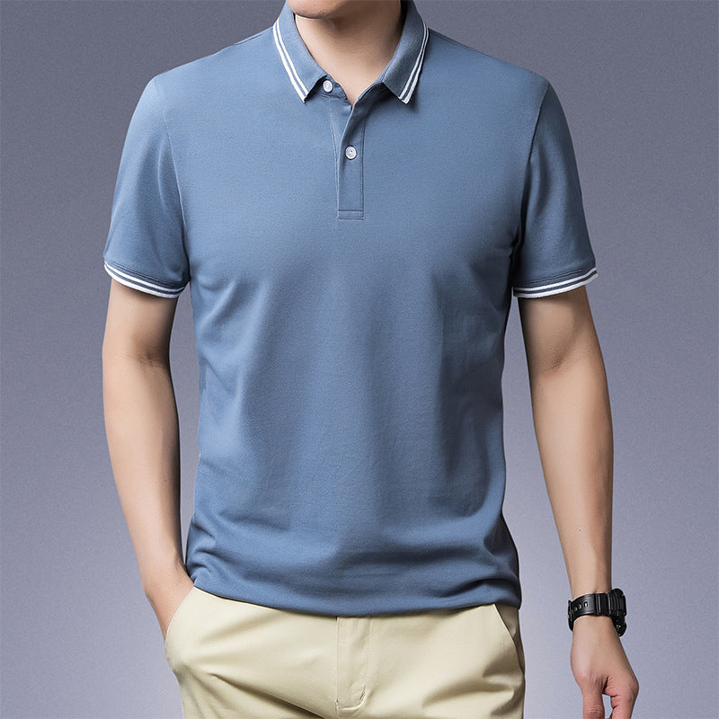 POLOネック シンプル 半袖 プルオーバー カジュアル 無地   ファッション 半袖Tシャツ