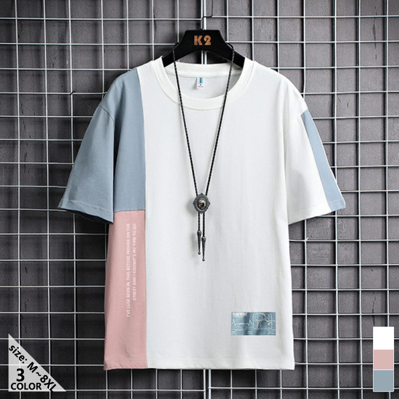 韓国系  カジュアルラウンドネック 切り替え  半袖  ファッション半袖Tシャツ