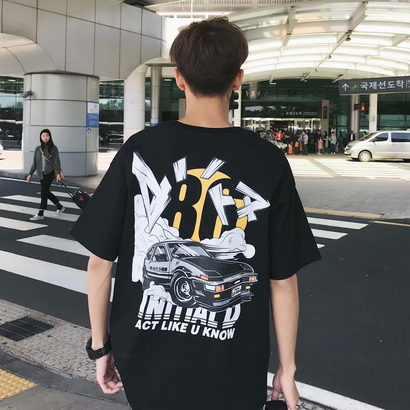 ラウンドネック  韓国系 プリント 夏 半袖  プルオーバー  ストリート系半袖Tシャツ