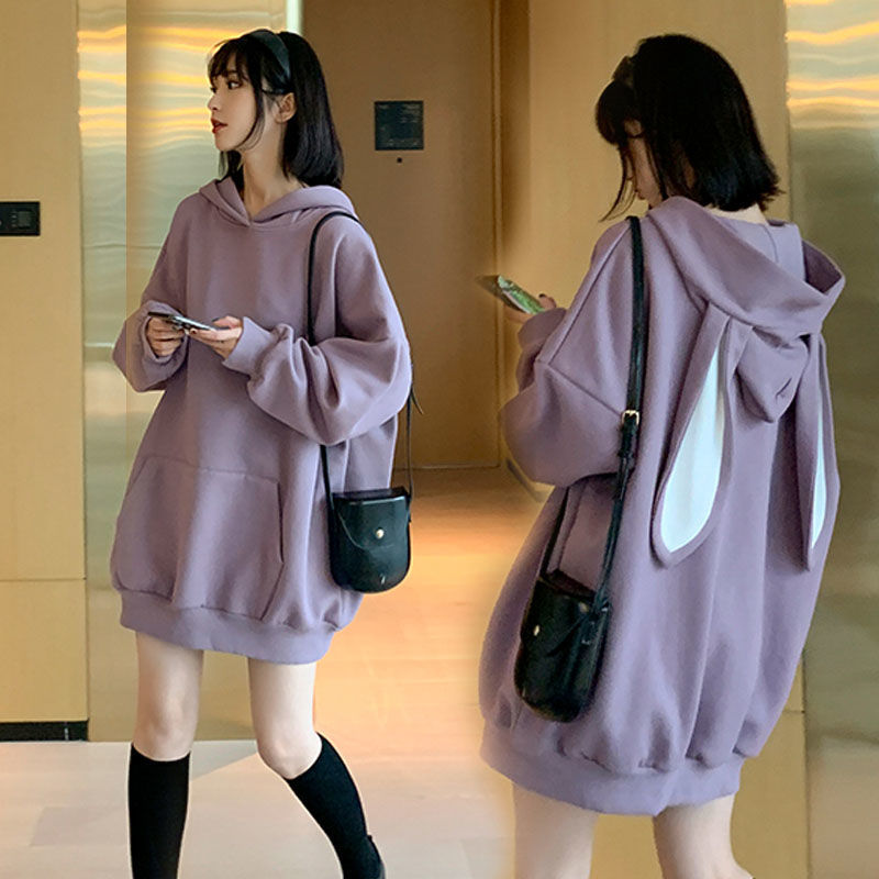 パーカーレディース ファッション可愛い 服ゆったり 兎  レディース 韓国ファッション 秋 服 長袖 シンプル スウィート 切り替え フード付きパーカー