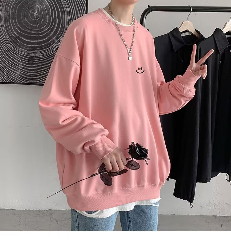 韓国ファッション ストリート系  長袖 シンプル プリント ラウンドネックtシャツ