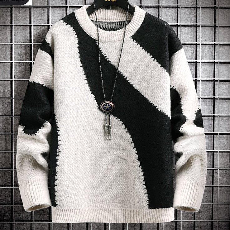 プルオーバー 長袖 ファッション カジュアル 韓国系   切り替え ラウンドネックカットソー · セーター