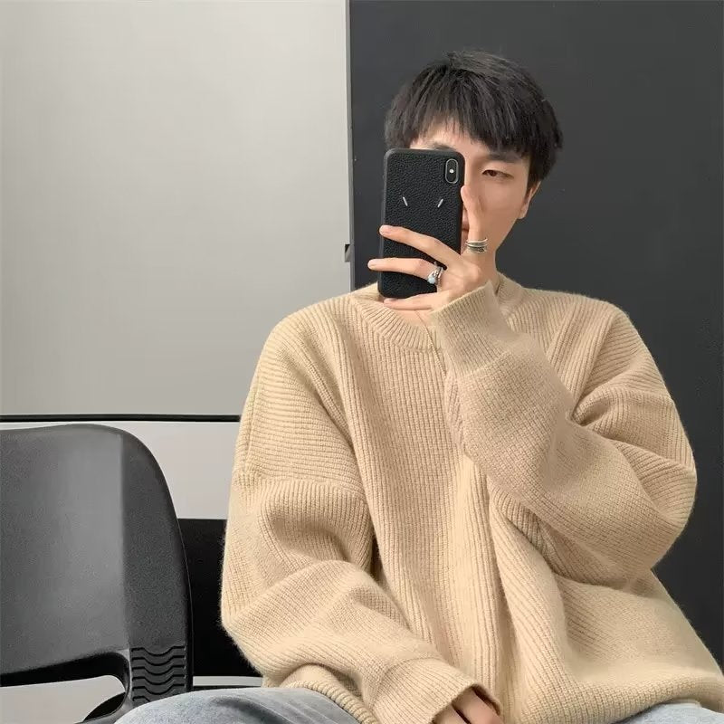 韓国の 無地 プルオーバー 長袖 シンプル 定番 ファッション カジュアル 韓国系 ラウンドネック カットソー · セーター