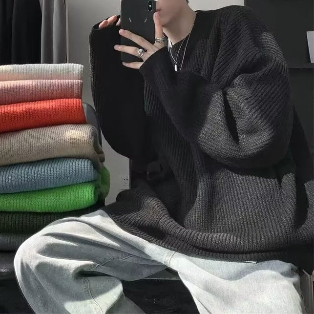 韓国の 無地 プルオーバー 長袖 シンプル 定番 ファッション カジュアル 韓国系 ラウンドネック カットソー · セーター