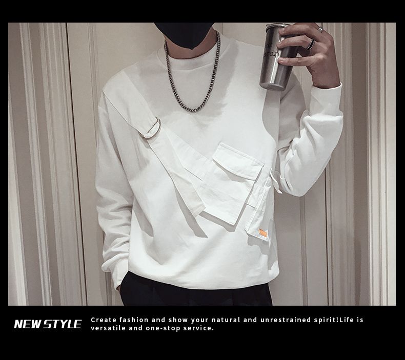 無地 プルオーバー 長袖 シンプル ファッション カジュアル ストリート系 韓国系   ラウンドネック ランダムティアード ポリエステル半袖Tシャツ