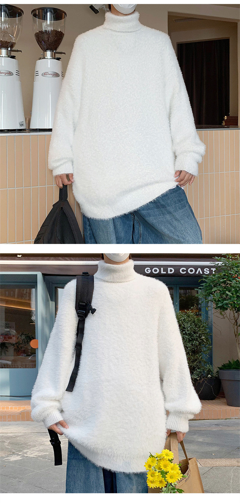 無地 プルオーバー 長袖 シンプル ファッション カジュアル   ハイネック  カットソー · セーター