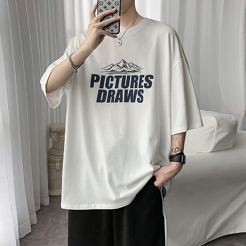 プリントアルファベットプルオーバーラウンドネックなしコットンポリエステルシンプルファッションモード系カジュアル定番韓国系半袖Tシャツ