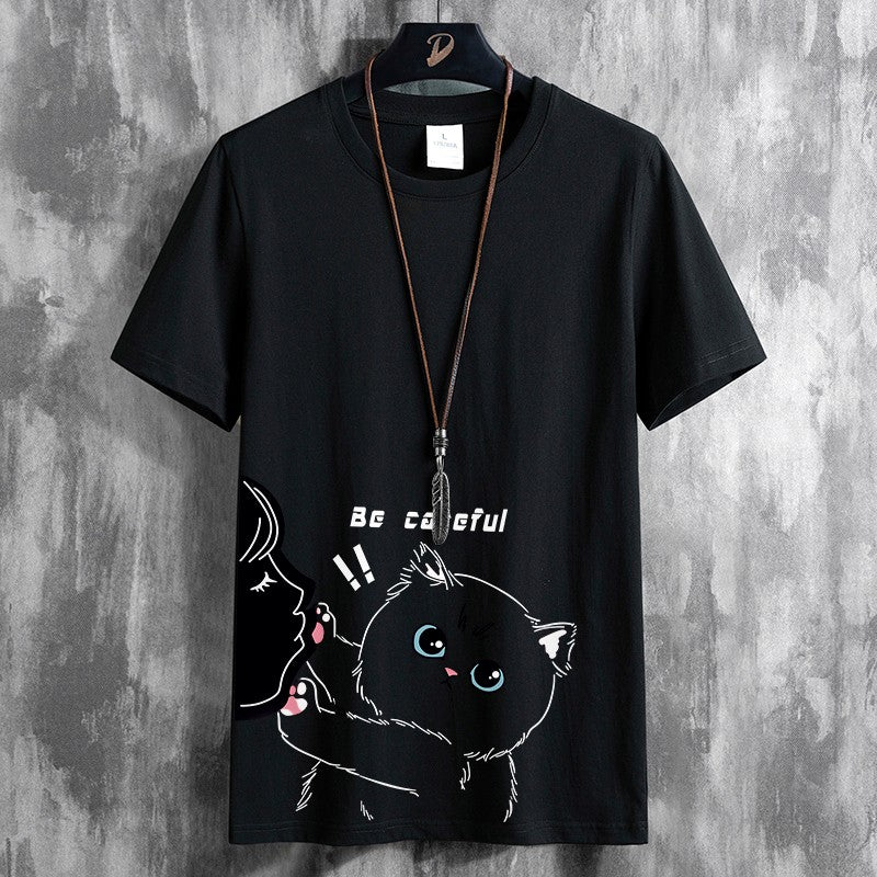 プリント プリント ファッション コットン プルオーバー シンプル ラウンドネック半袖Tシャツ